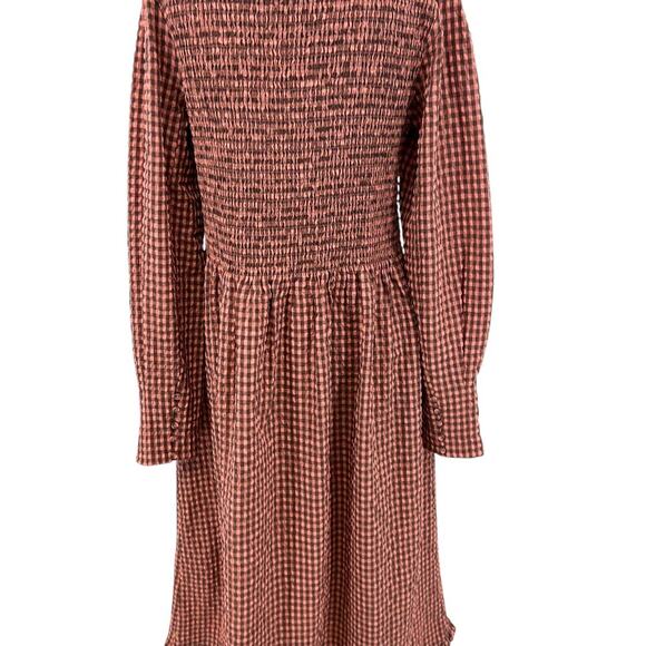 Scotch & Soda Smocked Seersucker Plaid Midi Dress Coral Pink‎ Size XL - Picture 11 of 15